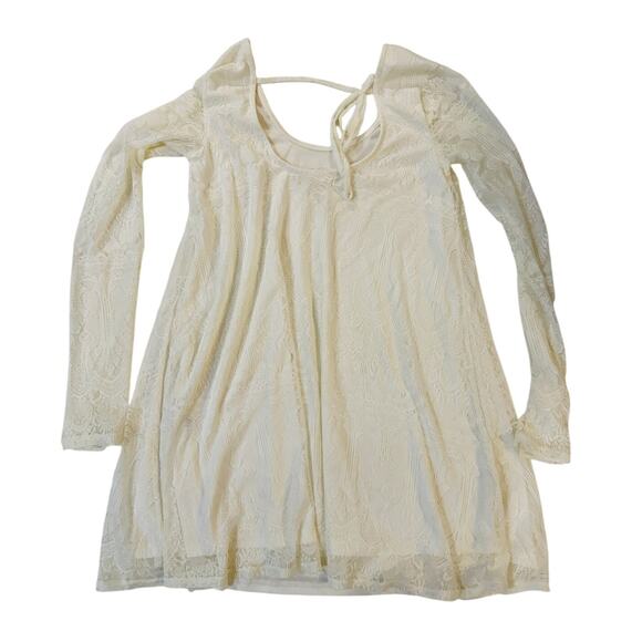 Altar'd State Cream Pleated Mini Sundress with Bishop Sleeves - Picture 3 of 3